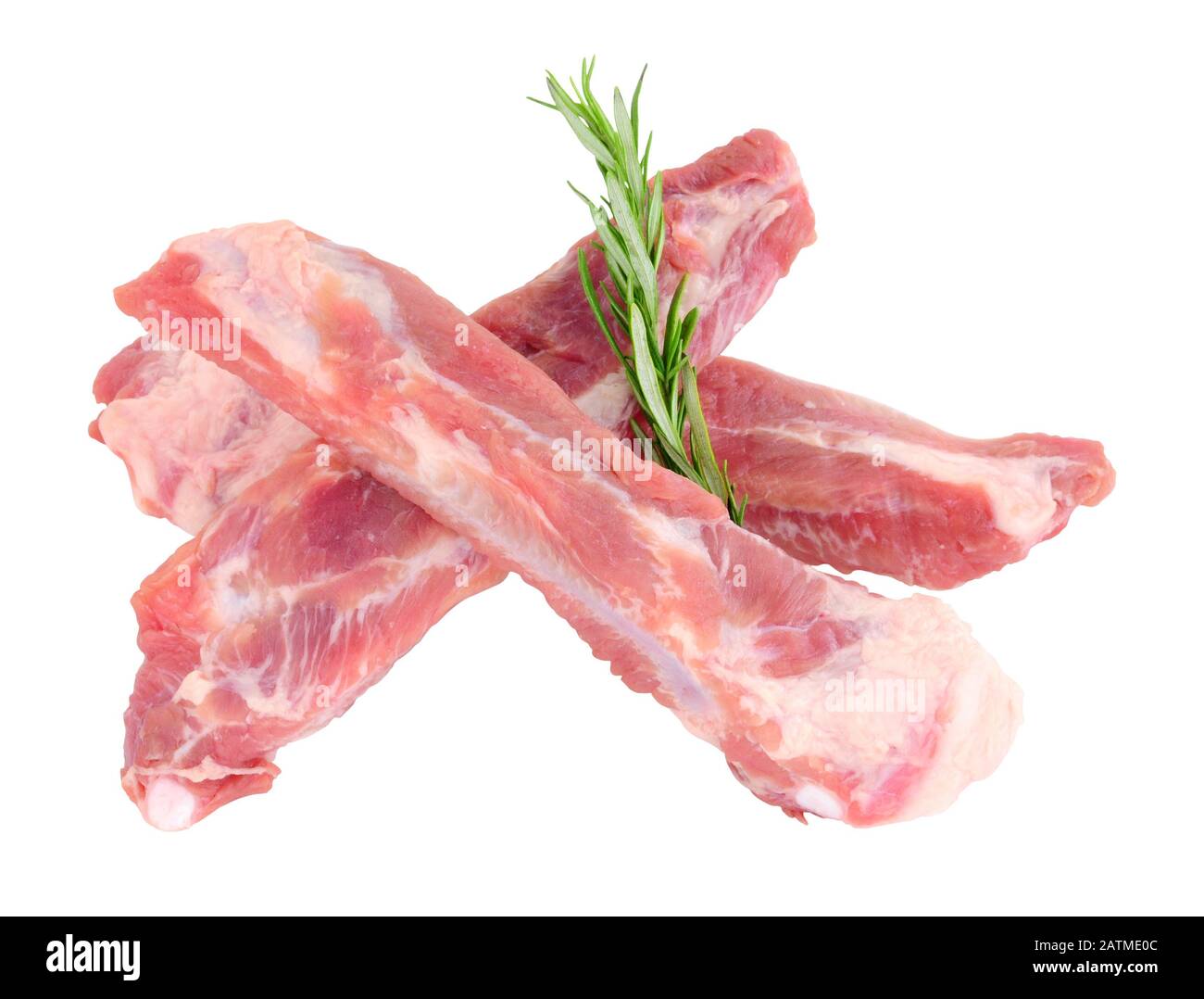 Group of fresh raw pork ribs isolated on a white background Stock Photo