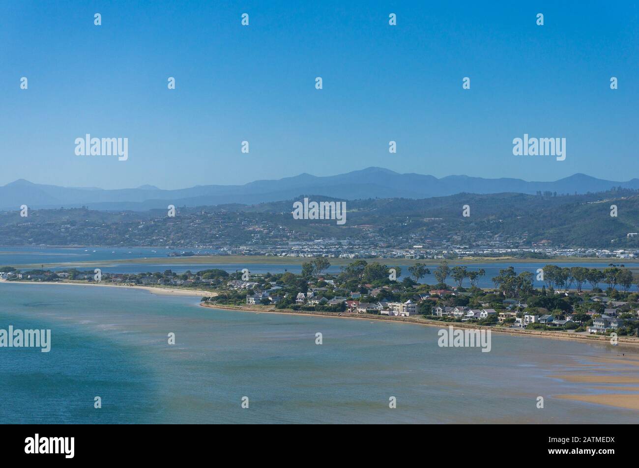 Aerial, drone view of Knysna town suburbs and residential districts