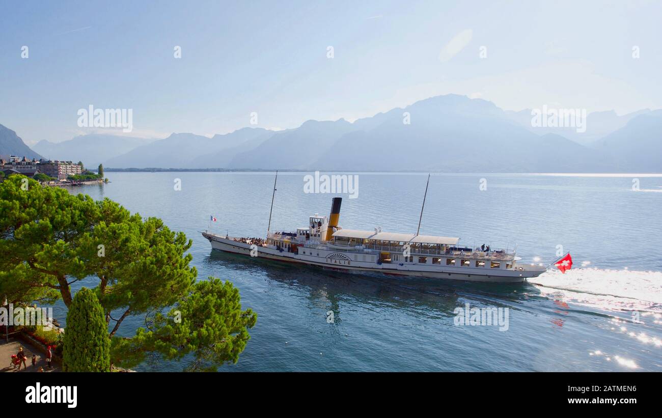 Steamer 'Italie', Lake Geneva, Montreux, Canton Vaud, Switzerland. Stock Photo