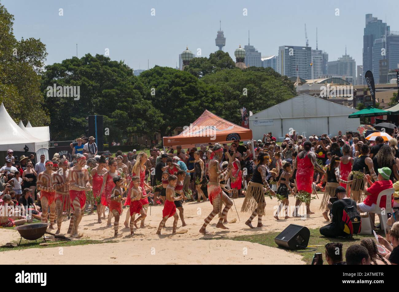Sydney, Australia - January 26, 2020: Aboriginal people performing