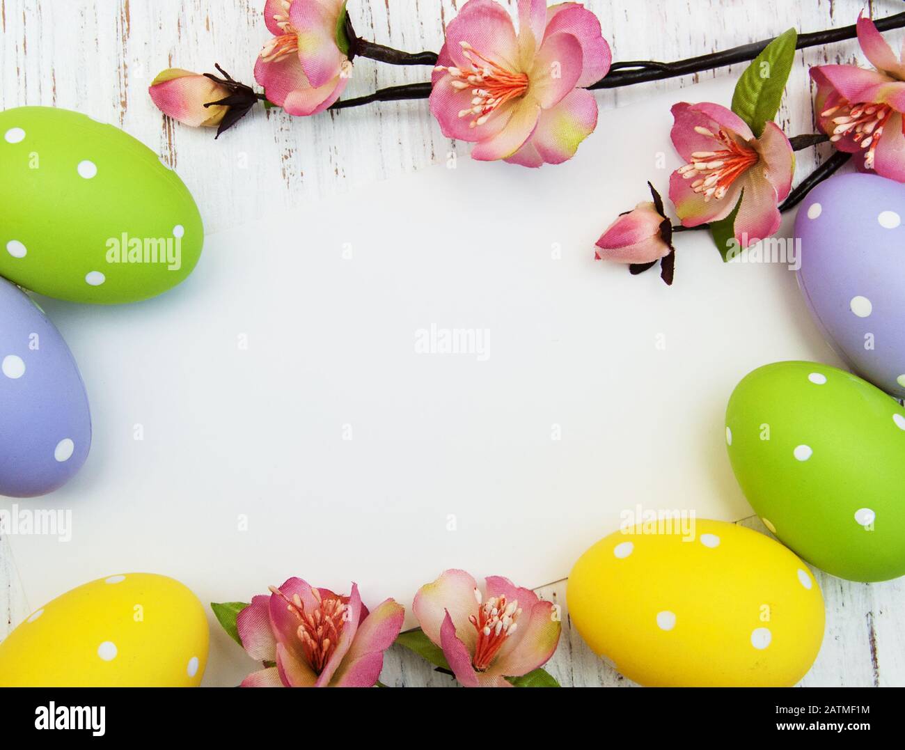 easter background with easter eggs and flowers Stock Photo - Alamy