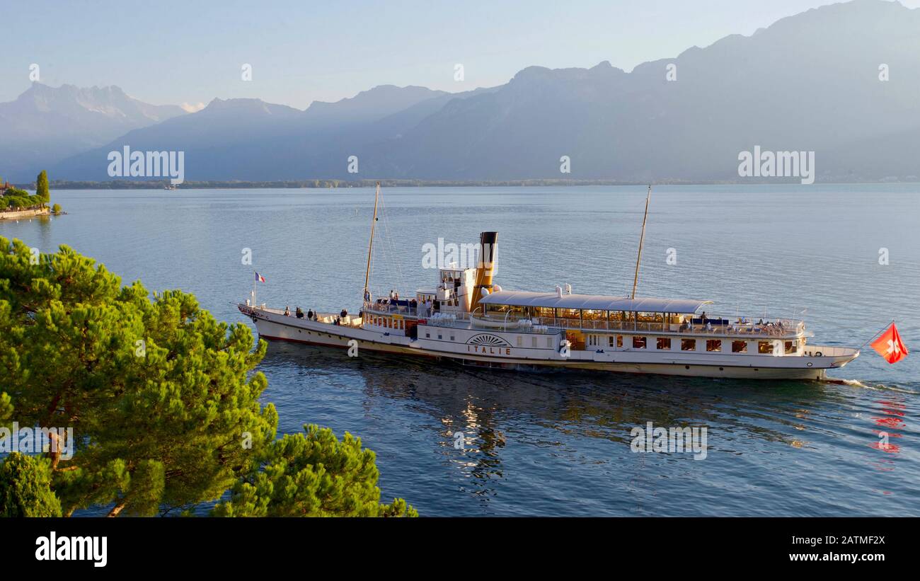 Steamer 'Italie', Lake Geneva, Montreux, Canton Vaud, Switzerland. Stock Photo