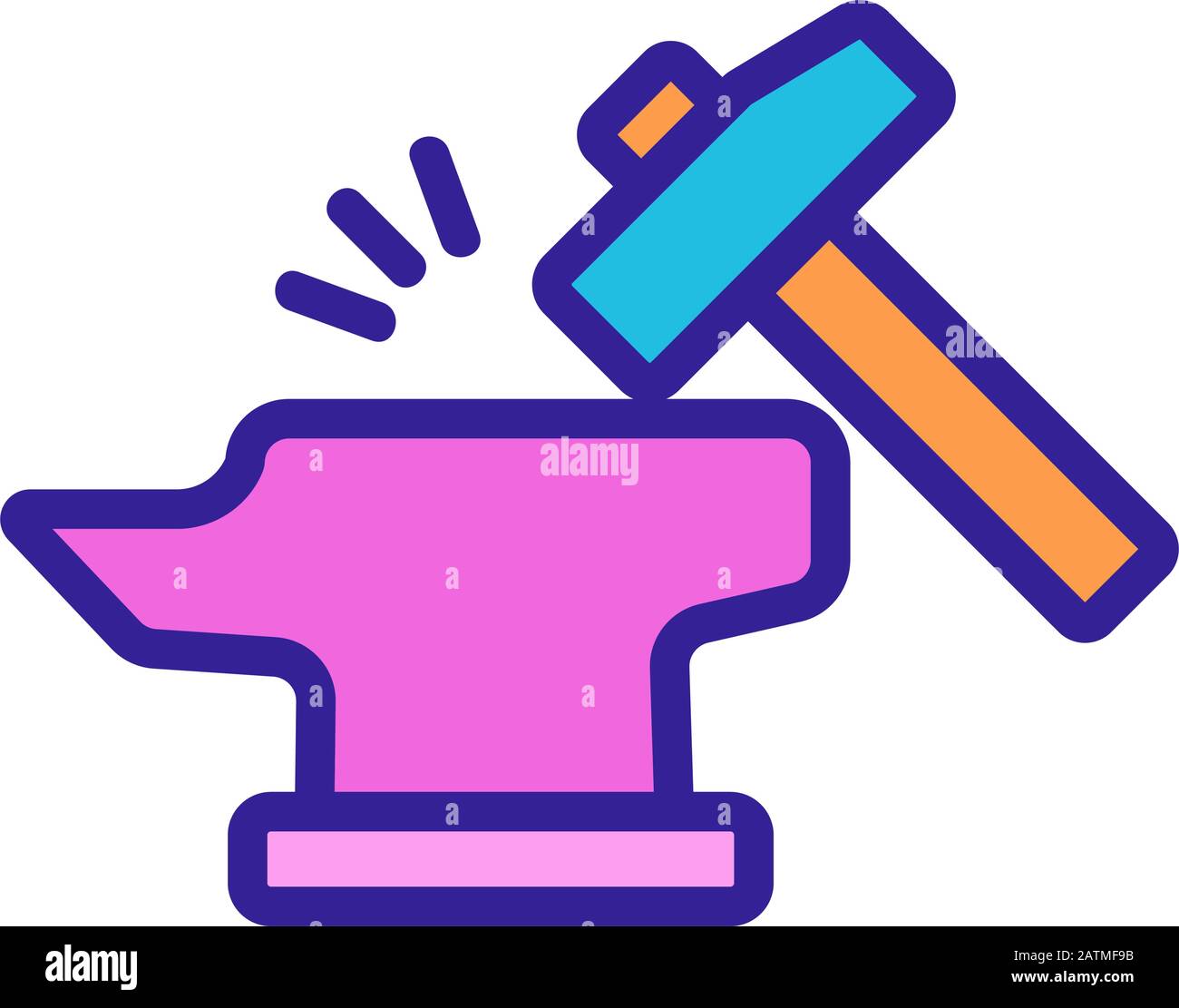 Hammer and anvil icon vector. Isolated contour symbol illustration