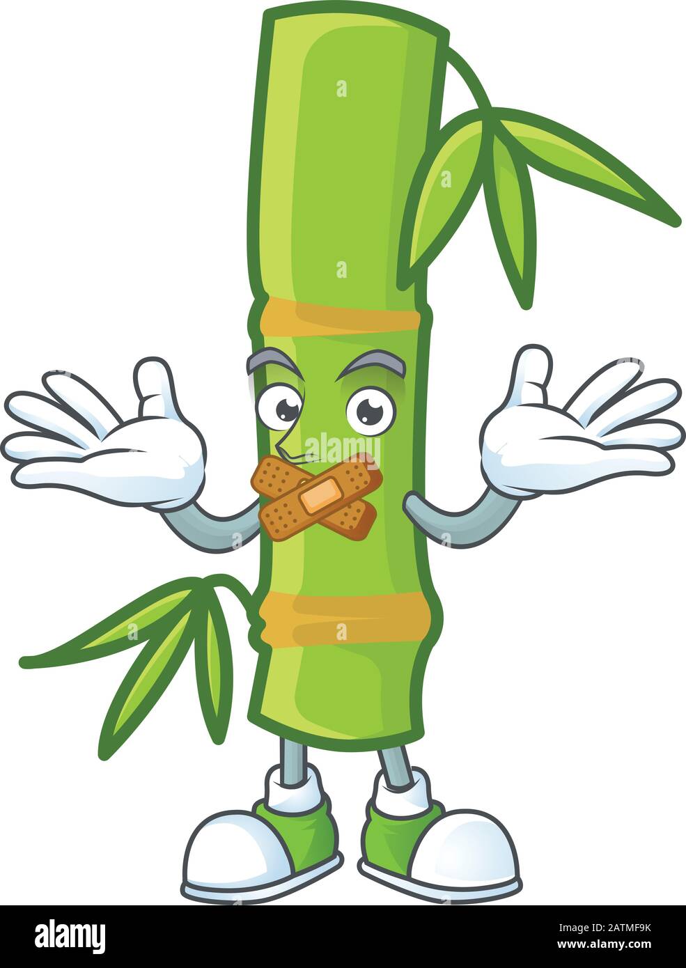 a silent gesture of bamboo stick mascot cartoon character design Stock