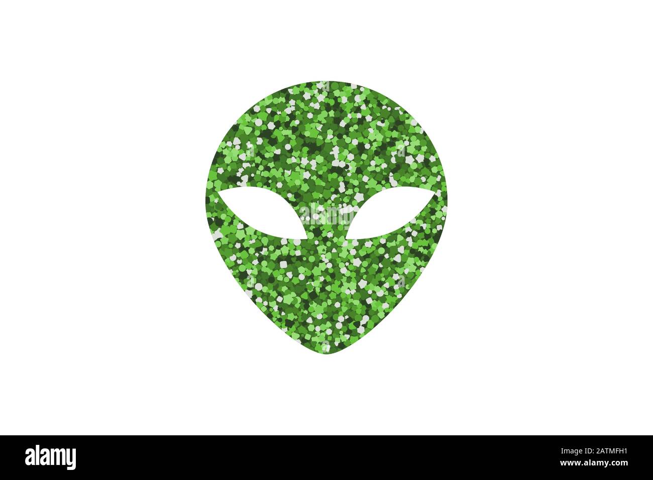 Alien head icon. Vector illustration. Green sequin texture Stock Vector