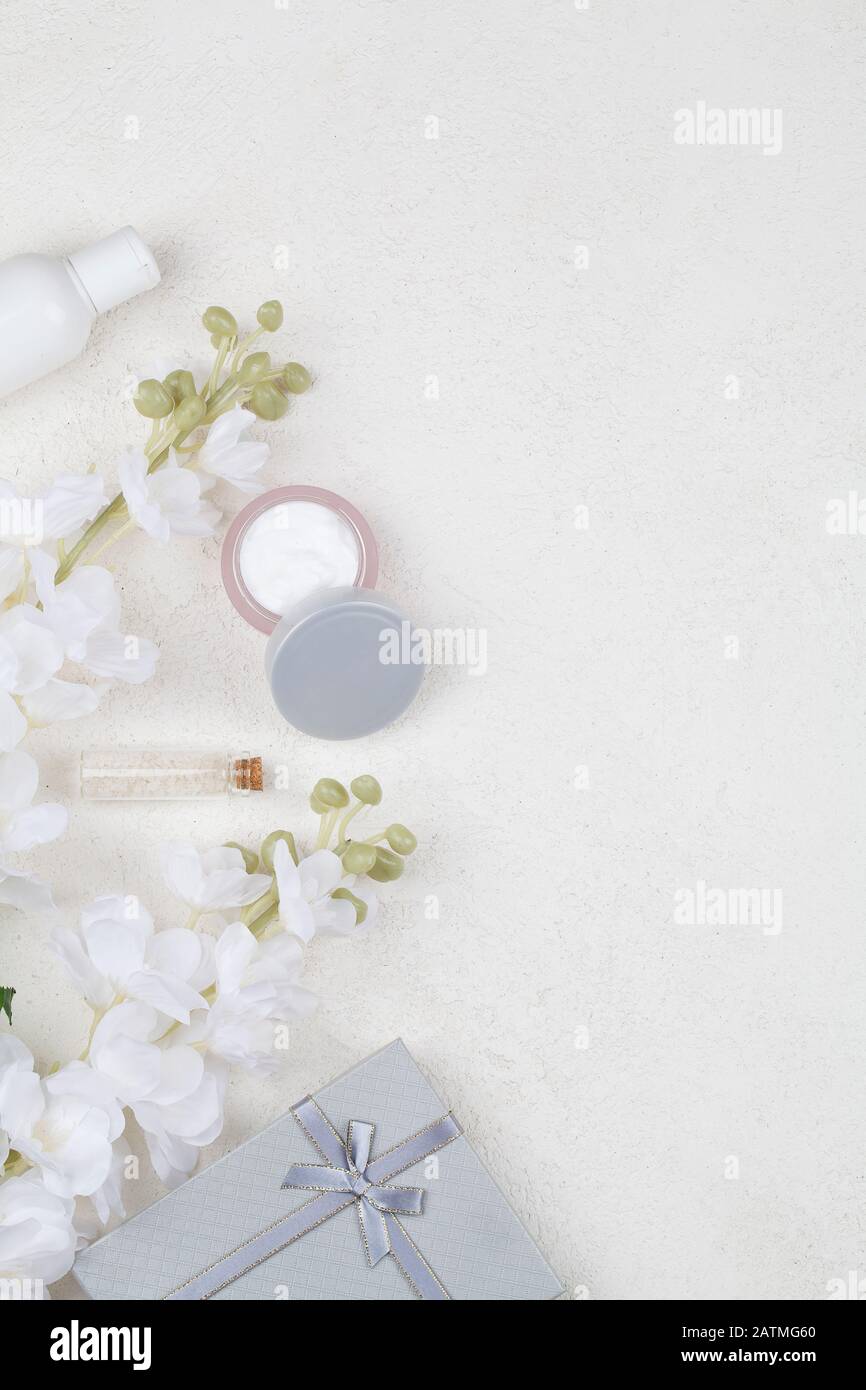 Spa and facial beauty cosmetics on white background. Spring skin care ...
