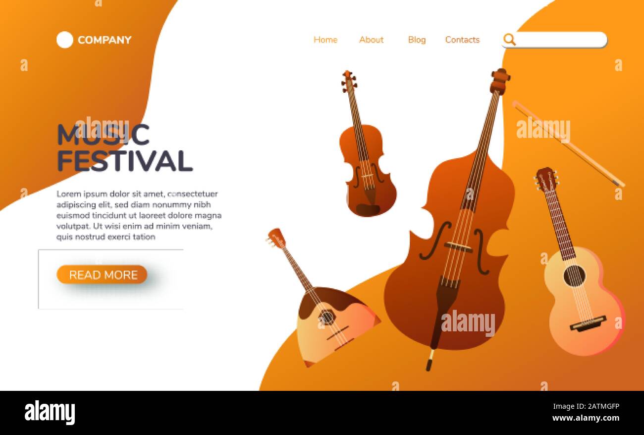 Musical landing page. Stringed musical instruments. Design layout for