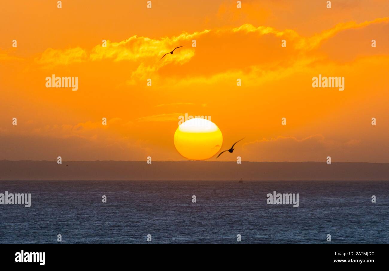 Newlyn, Cornwall, UK. 4th February 2020. UK Weather. A cold wind and clear skies brought a chilly start to the day on the seafront at Newlyn this morning. Credit Simon Maycock  / Alamy Live News. Stock Photo