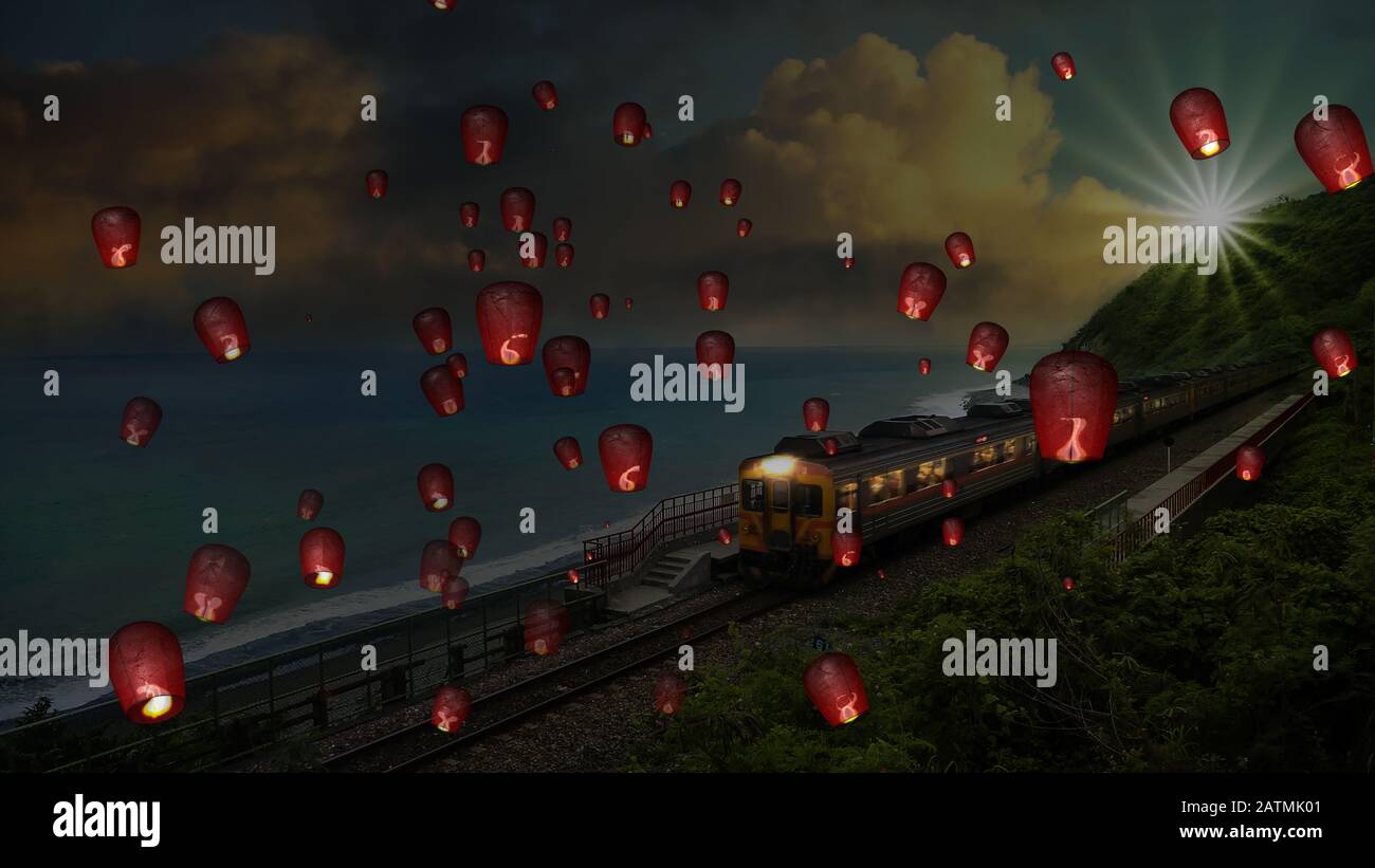 The fire paper lanterns in the night sky with nice background Stock Photo Alamy