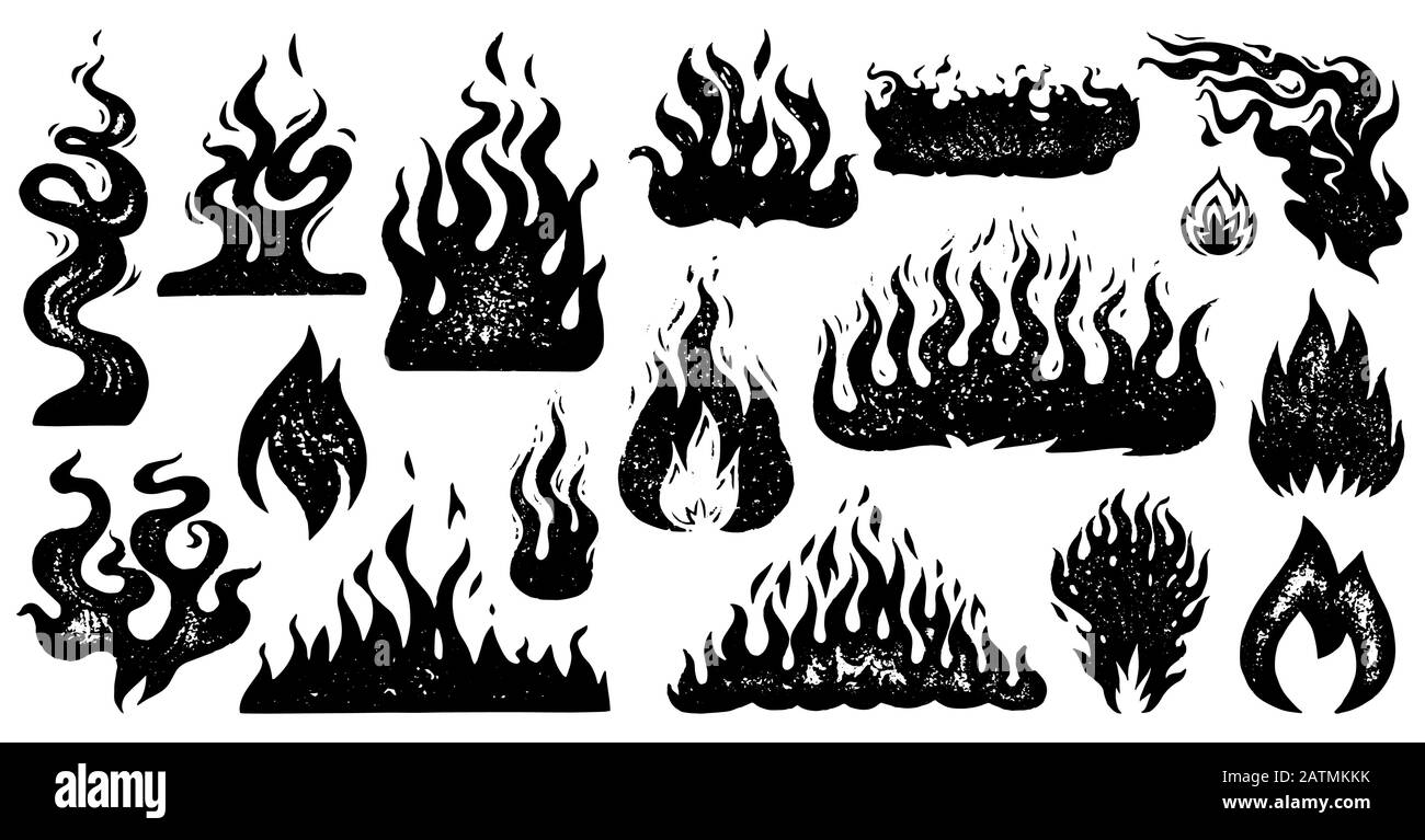 Set of flame and fire in vintage style. Hand drawn engraved monochrome  bonfire sketch. Vector illustration for posters, banners and logo Stock  Vector Image & Art - Alamy