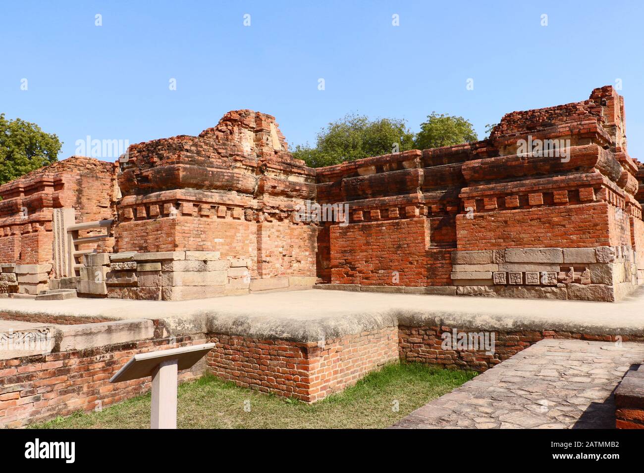 Dhamek Stupa - one of the most famous Buddhist stupas located in Sarnath built in 249 BCE during the reign of king Ashoka. Stock Photo
