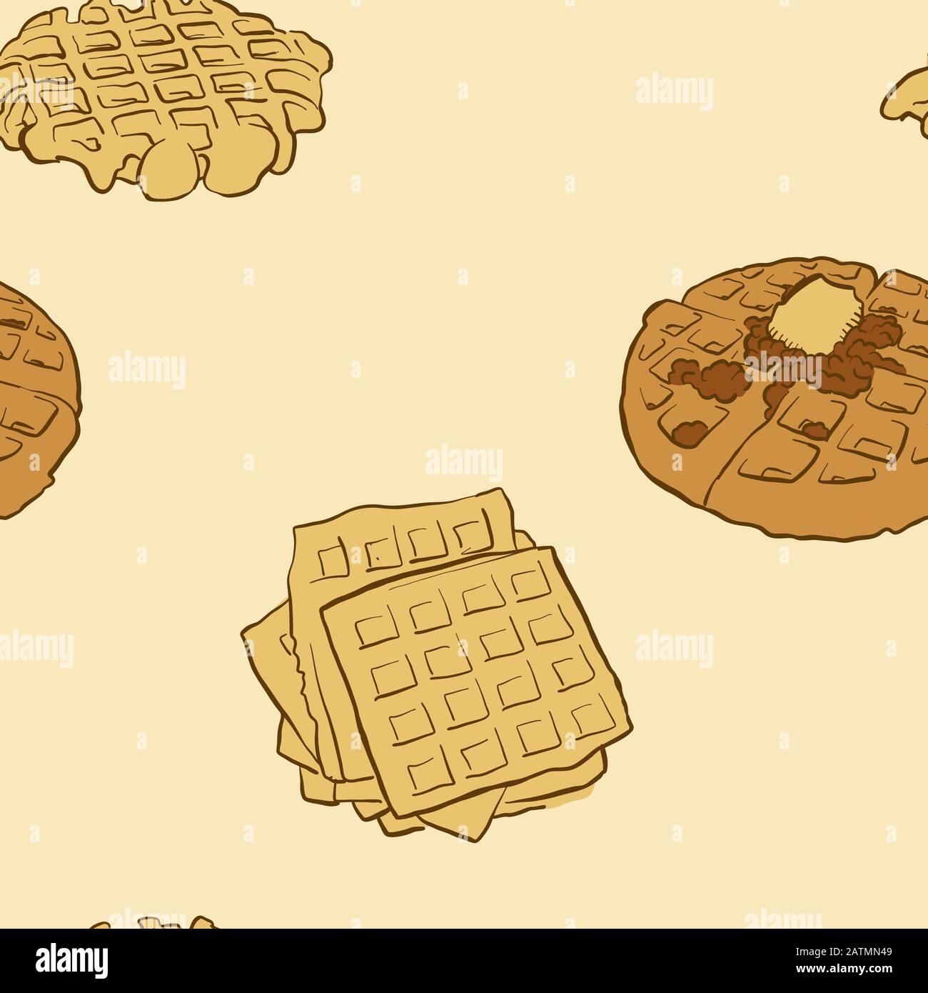 Seamless pattern of sketched Belgian waffle bread. Useable for ...