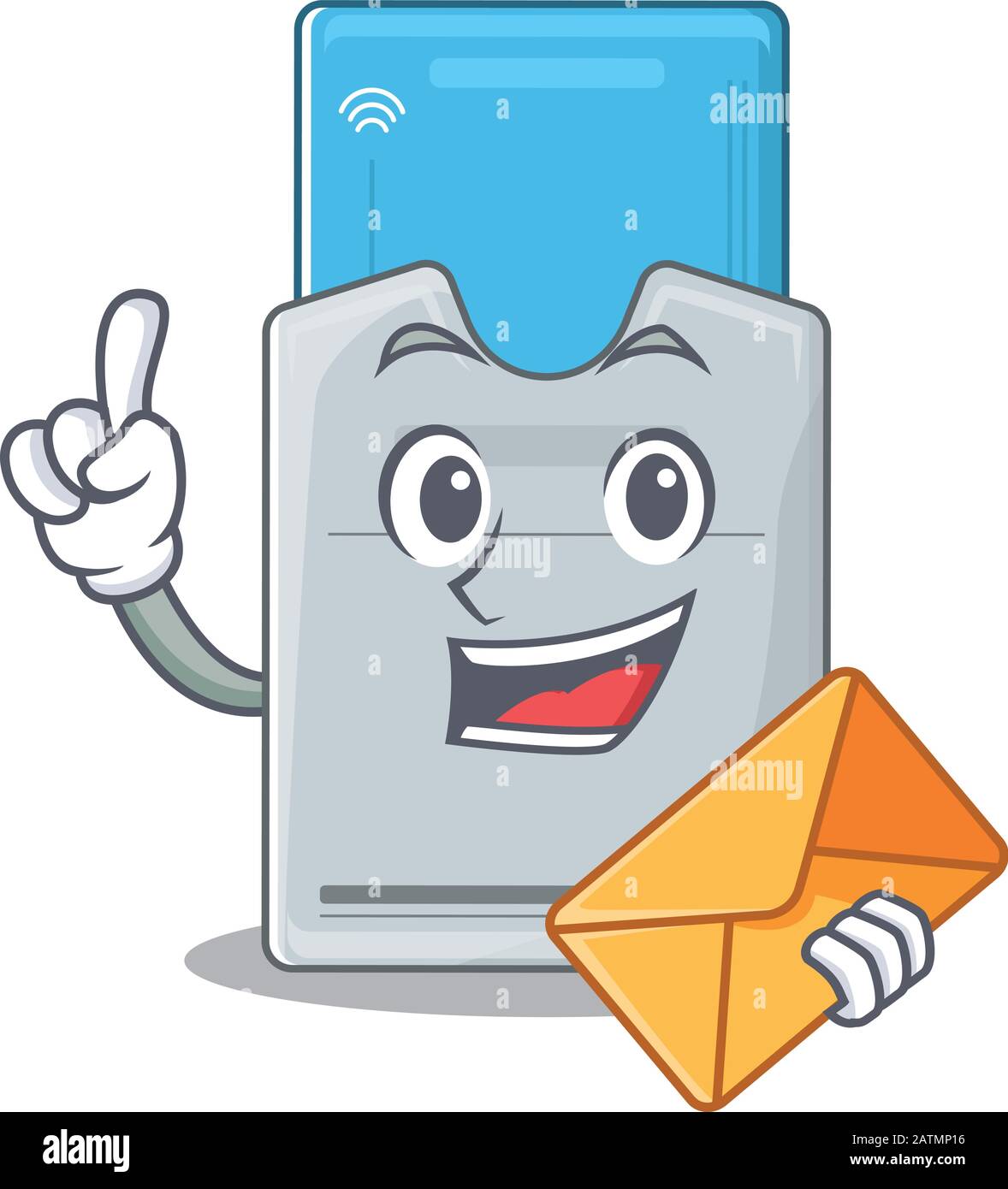 Cheerfully key card mascot design with envelope Stock Vector
