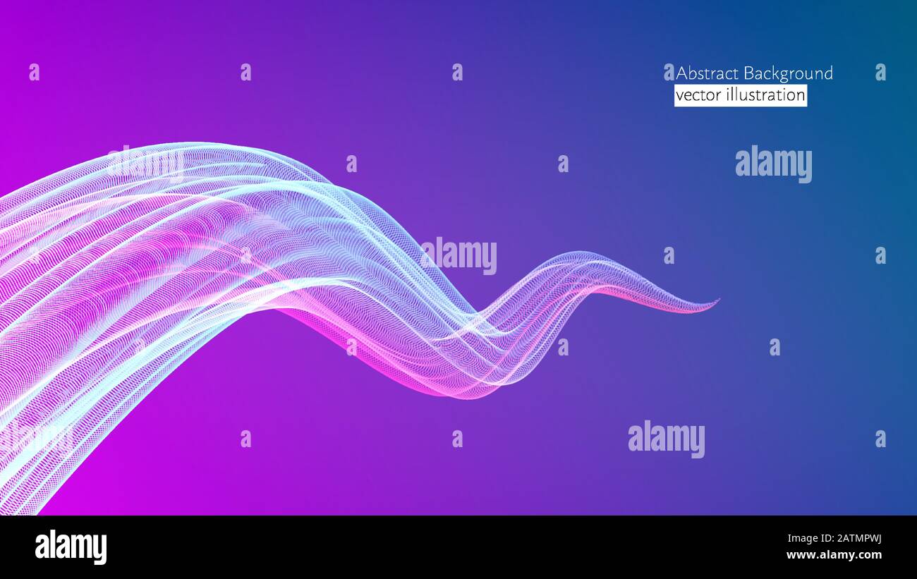 Illustration of abstract neon background, blue and pink gradient, wavy ...