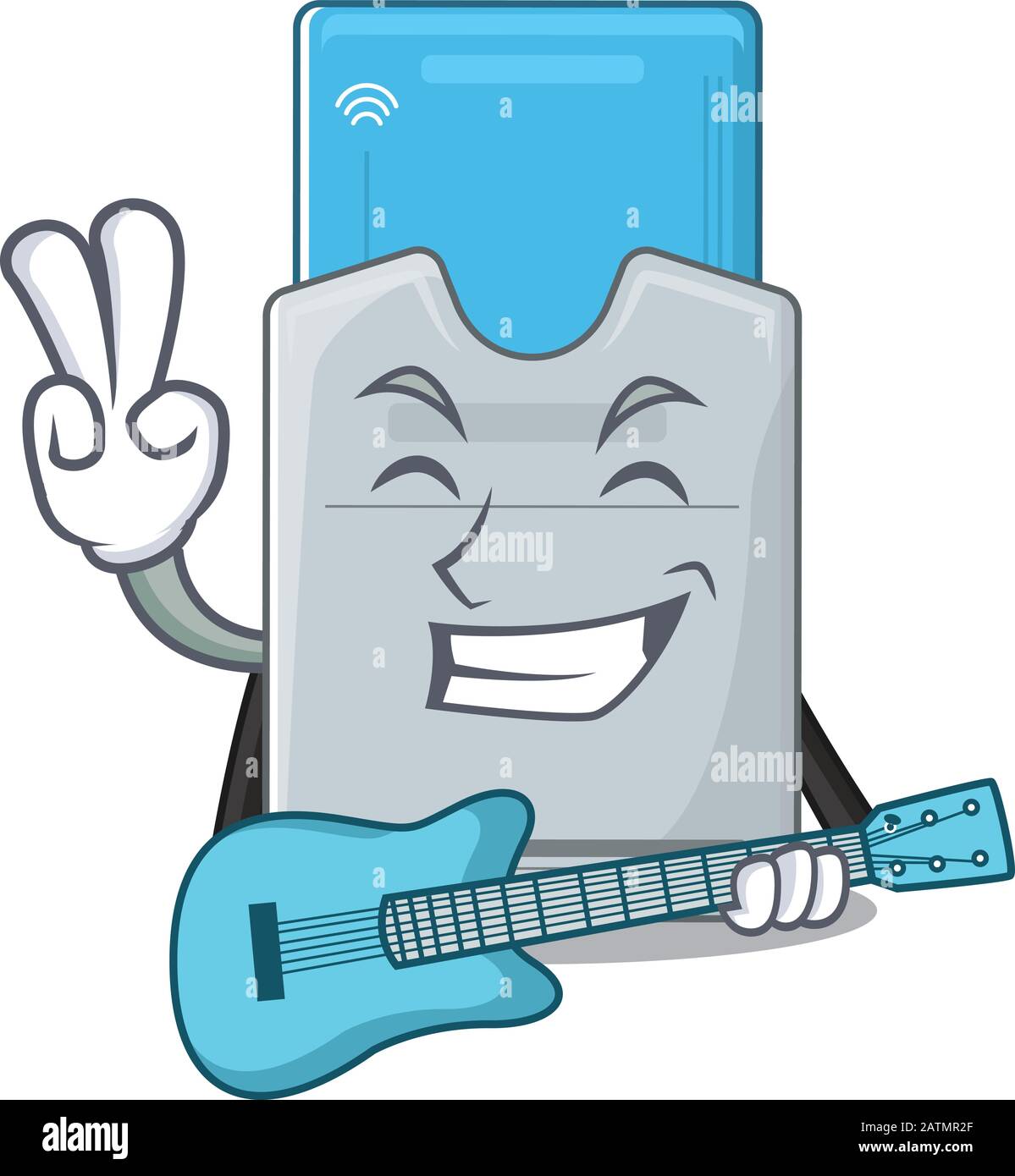 A mascot of key card performance with guitar Stock Vector