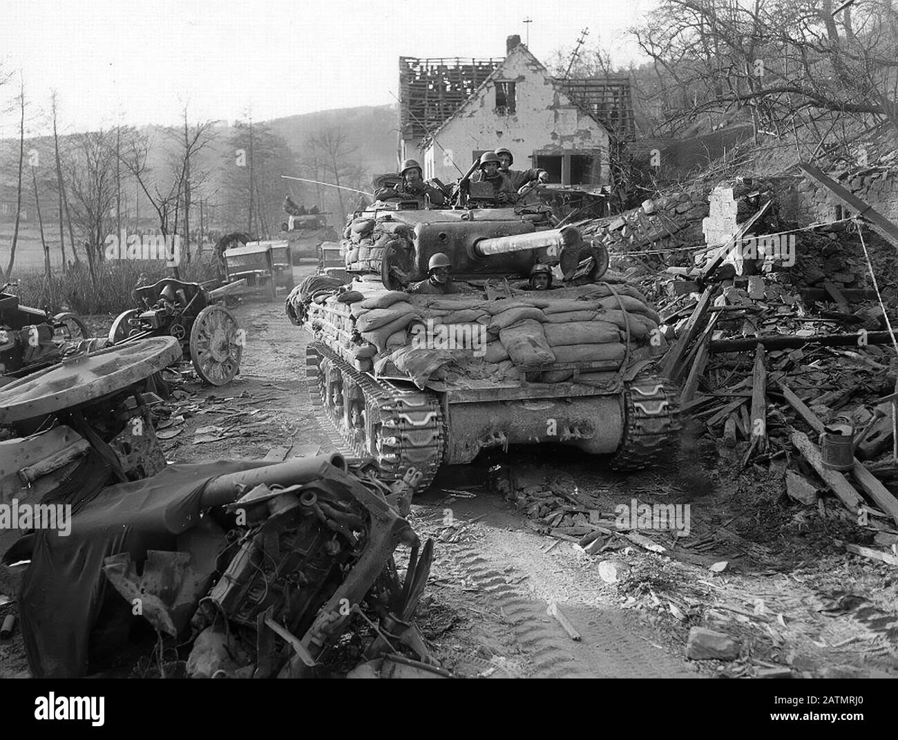 US Army M4 Sherman Tanks Advance in France Stock Photo