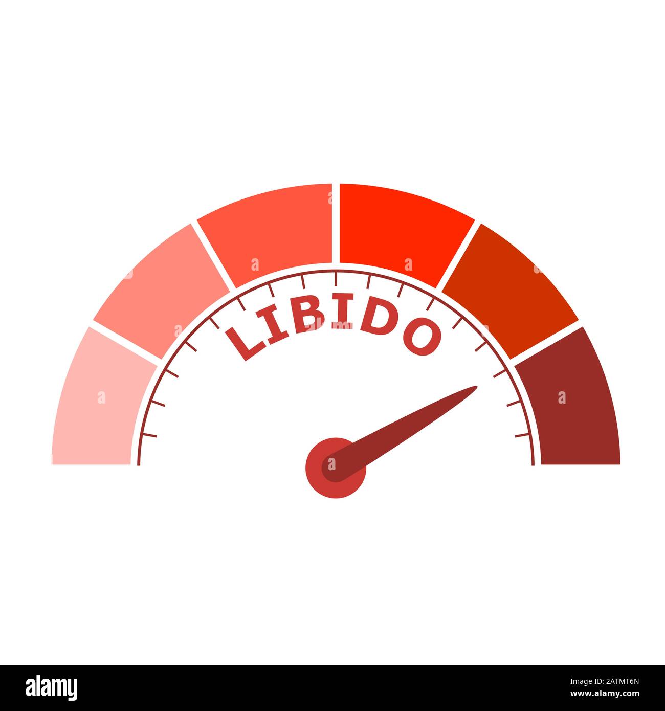 Scale with arrow. The libido level measuring device icon. Sign tachometer, speedometer, indicators. Infographic gauge element. Stock Vector