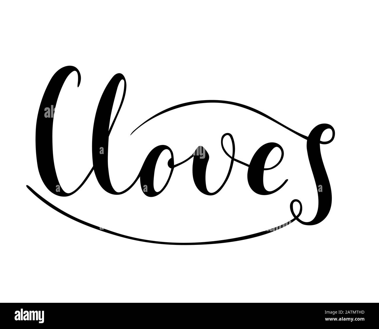 Vector hand written cloves text isolated on white background. Kitchen