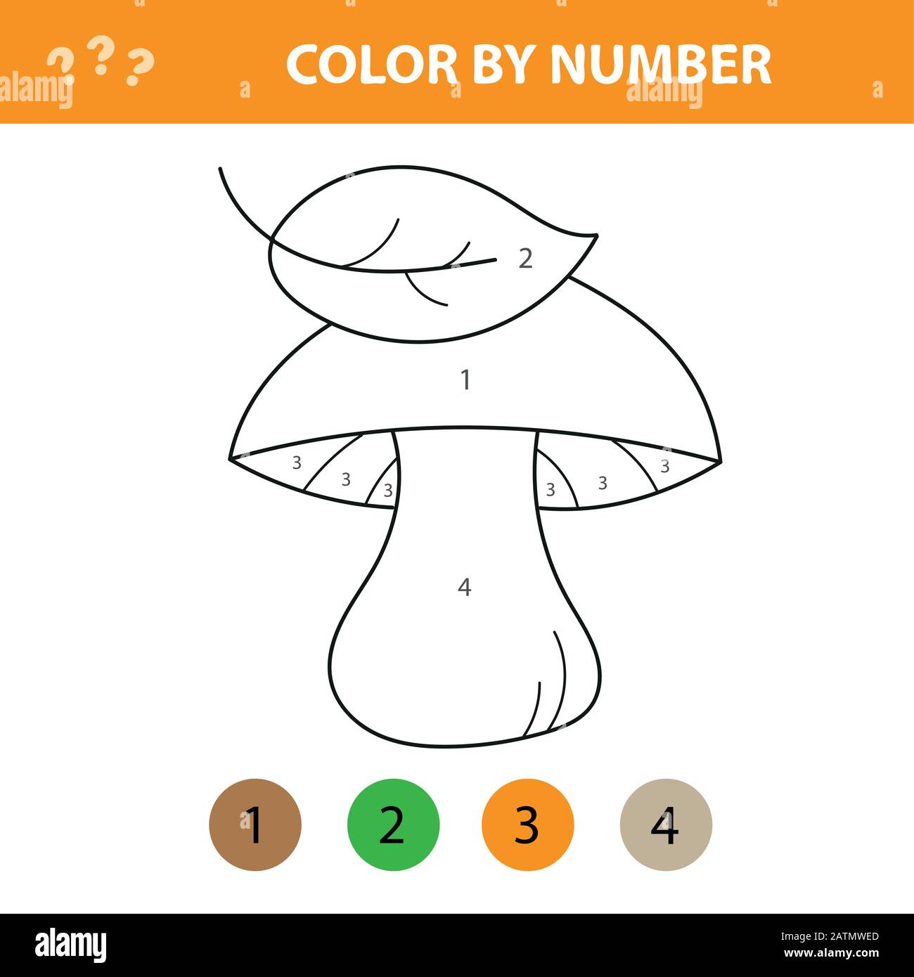 Coloring book for children. Illustration of mushroom. Color by numbers