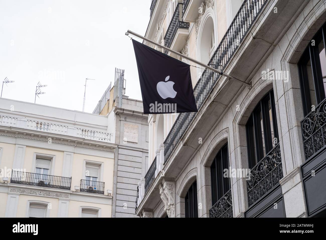 Madrid, Spain January 25, 2020 Apple store exterior with Mac logo in