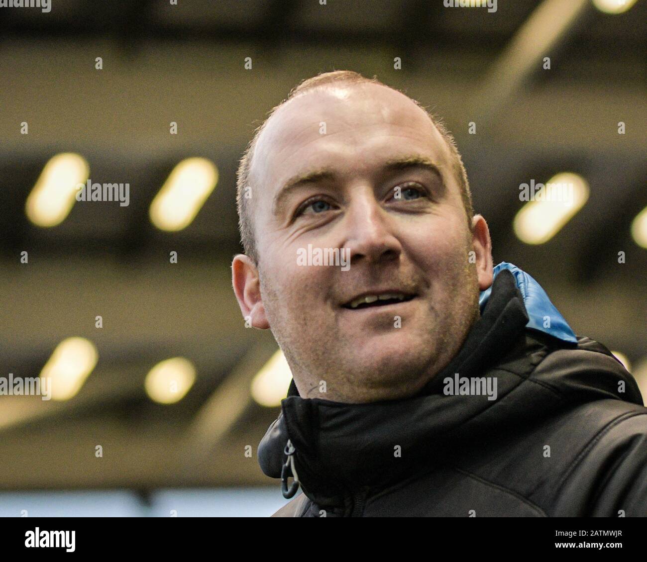 MANCHESTER, ENGLAND - FEBUARY 02: Nick Cushing manager of Manchester City WFCduring Barclays Women's Super League match between Manchester City and  A Stock Photo