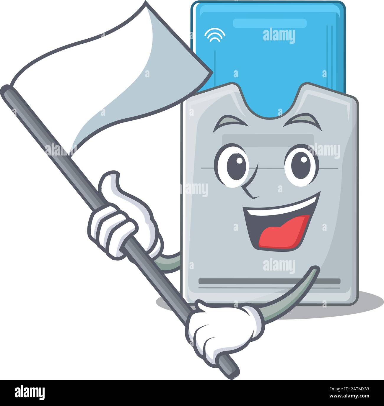 Funny key card cartoon character style holding a standing flag Stock ...