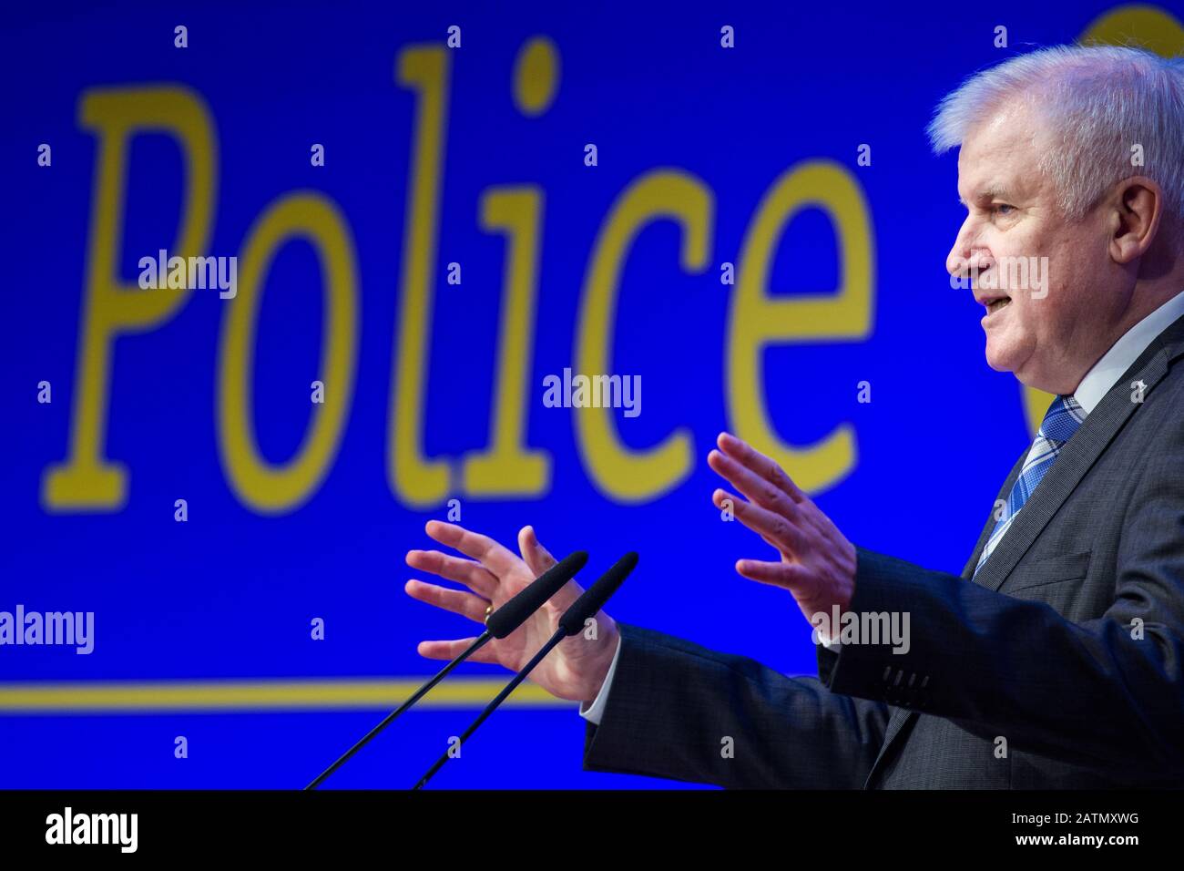 Berlin, Germany. 04th Feb, 2020. Horst Seehofer (CSU), Federal Minister of the Interior, for Building and Homeland Affairs, speaks to the participants during the 25th European Police Congress. The motto of the event is 'Europe: Enforcing the Rule of Law'. Credit: Gregor Fischer/dpa/Alamy Live News Stock Photo