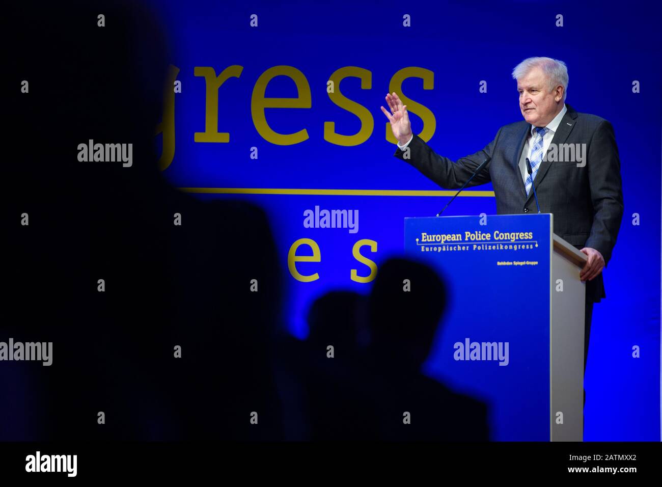Berlin, Germany. 04th Feb, 2020. Horst Seehofer (CSU), Federal Minister of the Interior, for Building and Homeland Affairs, speaks to the participants during the 25th European Police Congress. The motto of the event is 'Europe: Enforcing the Rule of Law'. Credit: Gregor Fischer/dpa/Alamy Live News Stock Photo