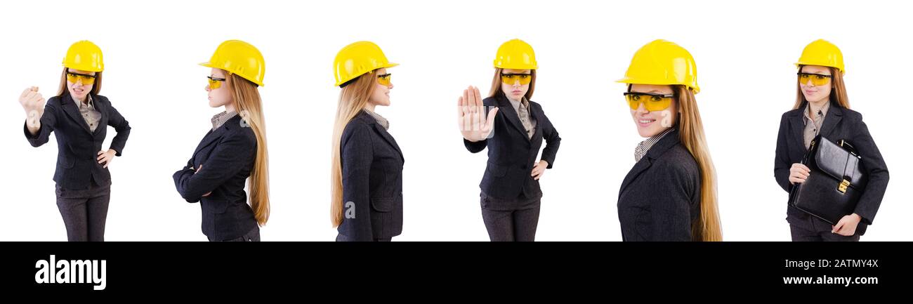 The woman construction worker isolated on white Stock Photo - Alamy