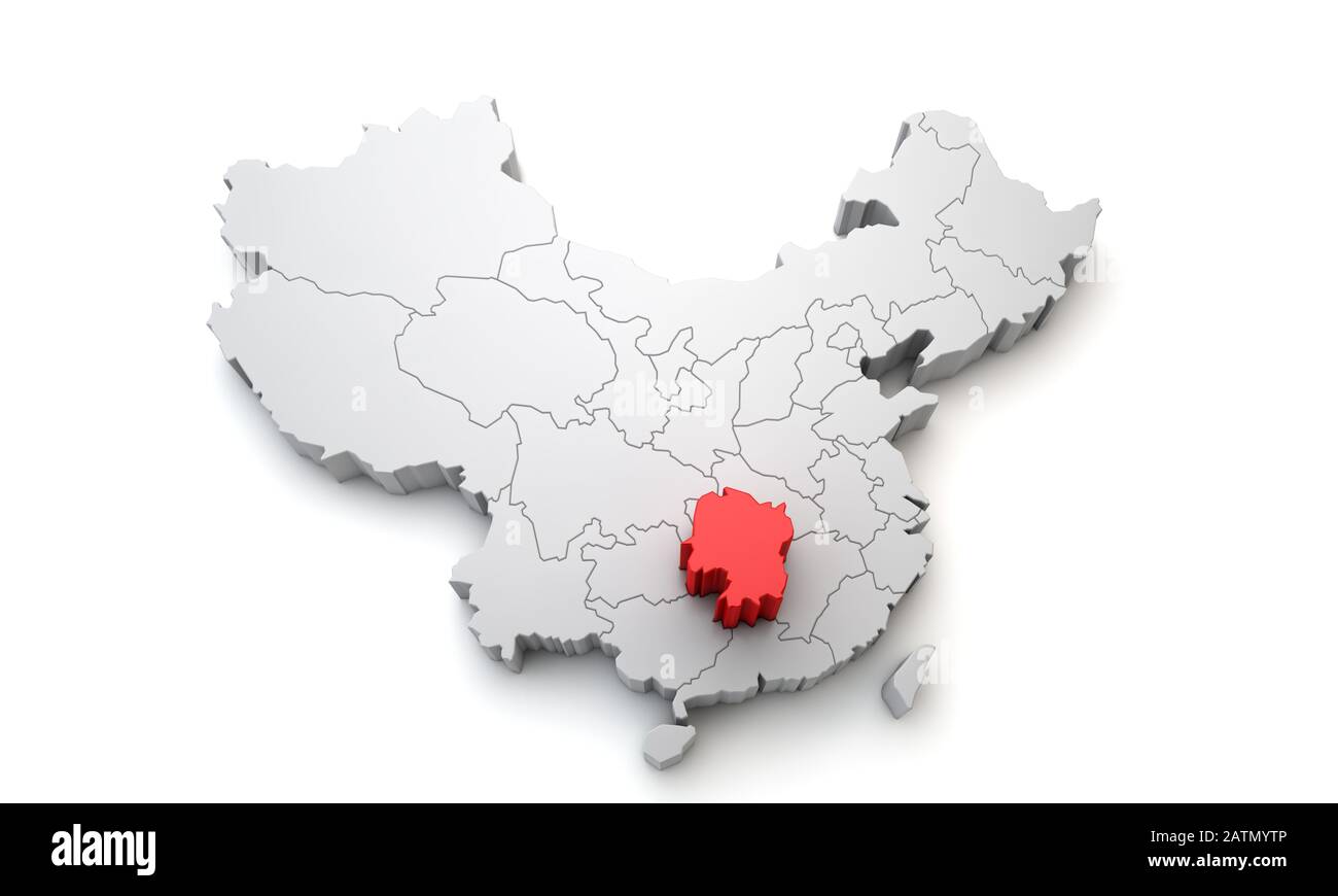 Map of China showing Hunan regional area. 3D Rendering Stock Photo - Alamy