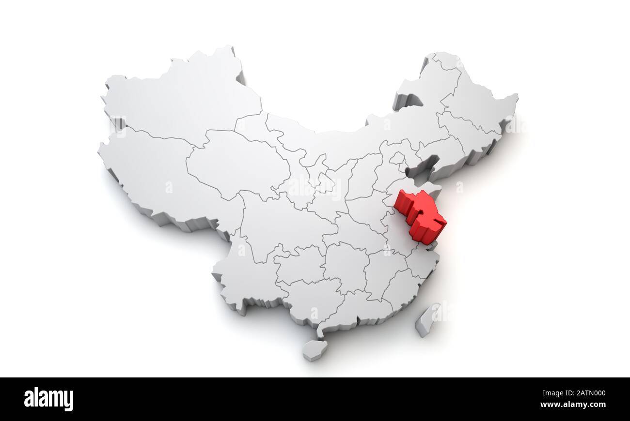 Map of China showing Jiangsu regional area. 3D Rendering Stock Photo