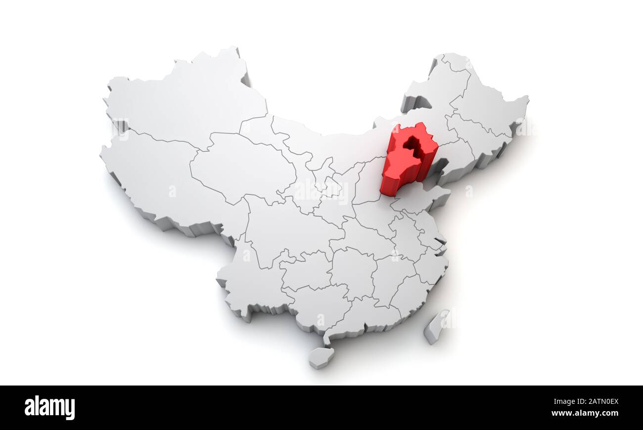 Map of China showing Hebei regional area. 3D Rendering Stock Photo Alamy