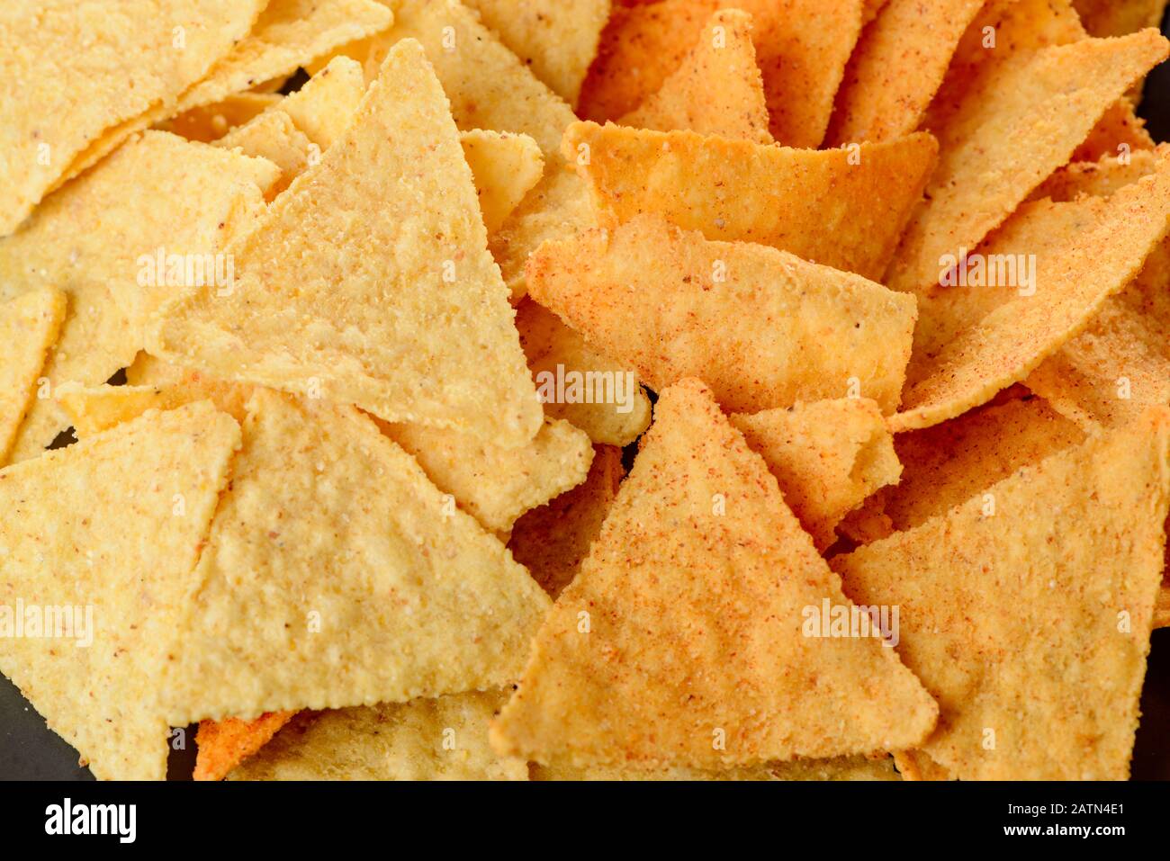Closeup on nachos. Crispy tortilla chips served as snacks Stock Photo