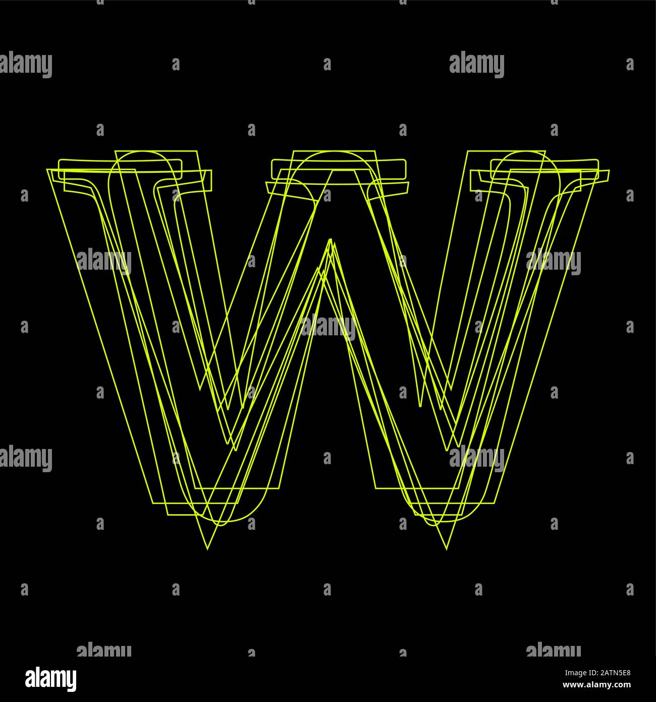 Vector sign linear fluorescent letter W, green light on black ...