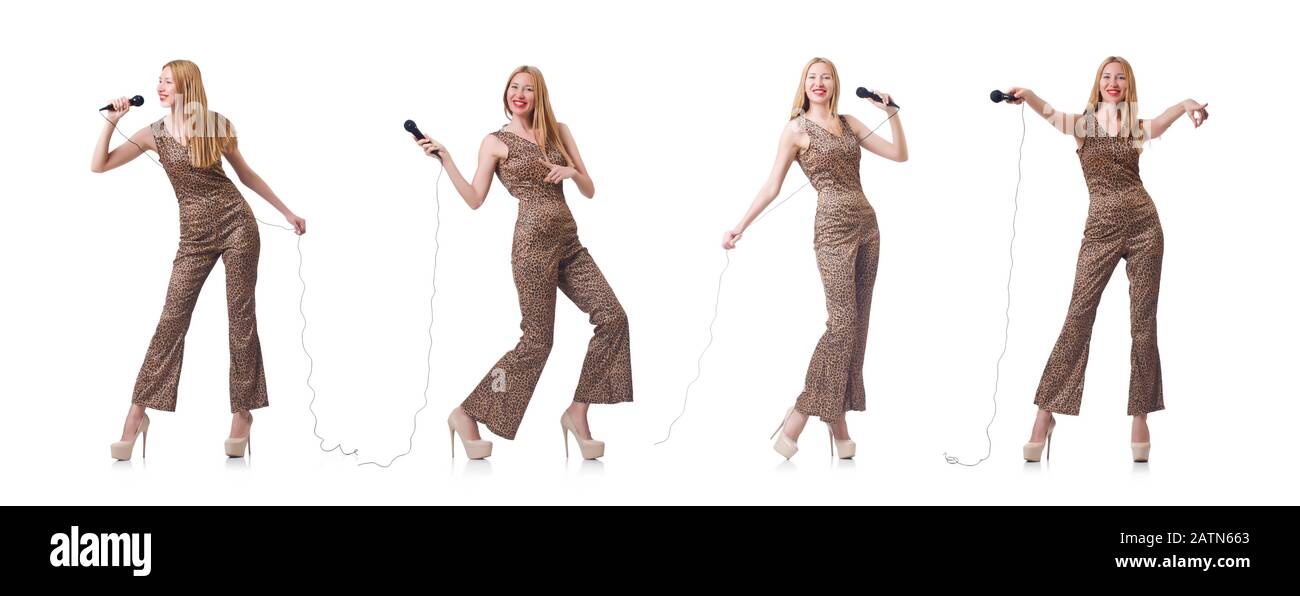 The female singer isolated on white Stock Photo - Alamy