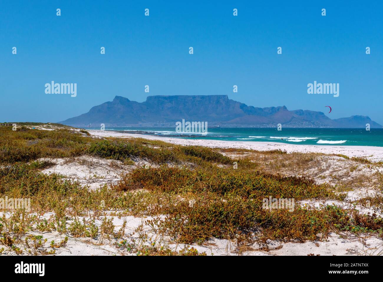 Table Mountain and Table Bay from Bloubergstrand, Cape Town, South Africa Stock Photo