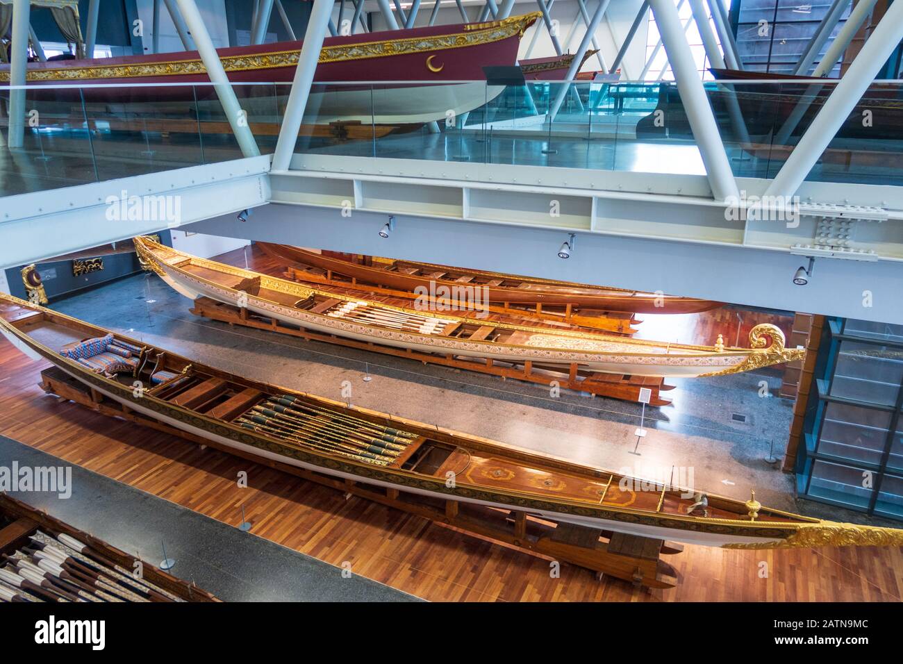 Istanbul, Turkey - Jan 12, 2020: imperial caiques, mostly from the 19th century, that are displayed in The Istanbul Naval Museum, Turkey. Stock Photo