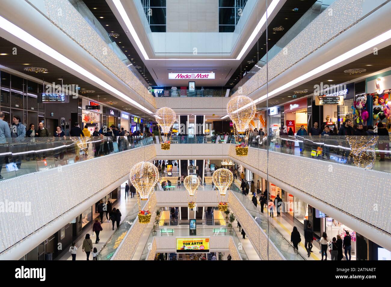 Istanbul, Turkey - Jan 12, 2020: Interior of OzdilekPark Istanbul Shopping Center, Istanbul, Turkeyduring Christmas time. Istanbul, Turkey. Stock Photo