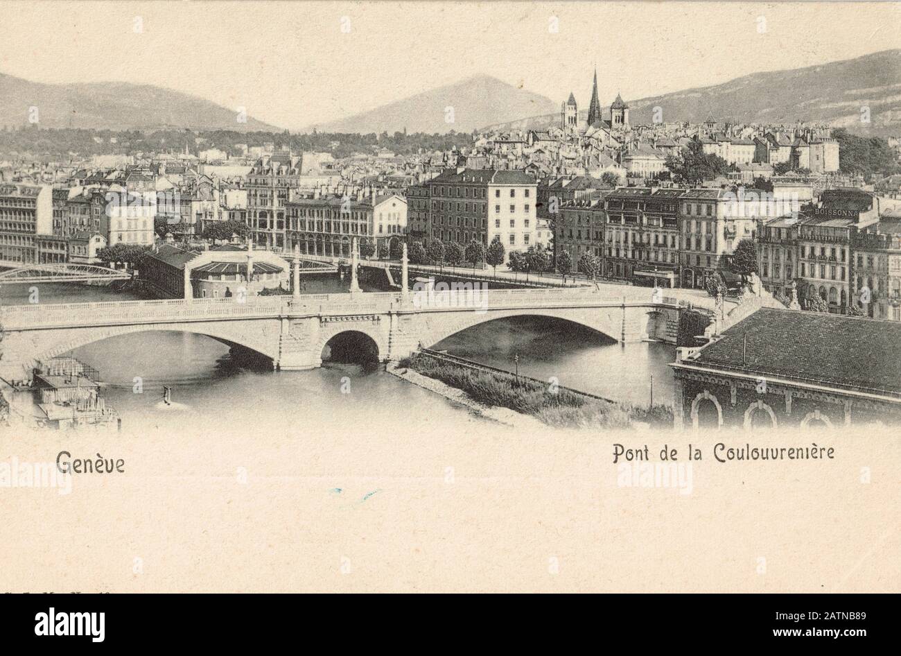 Vintage postcard, Coulouvreniere bridge, Geneva, Swiss, Europe Stock Photo