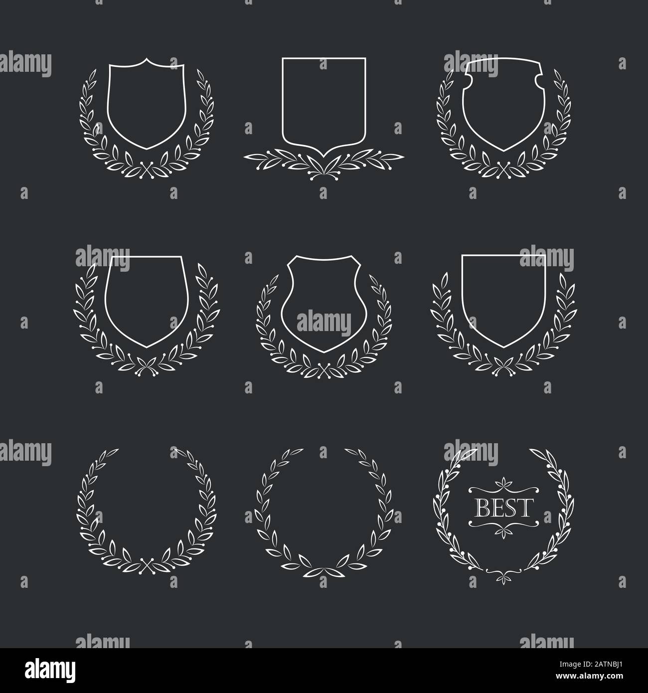Black and white design shape shield and laurel wreaths. Vector version of the file does not contain transparent objects. Stock Vector