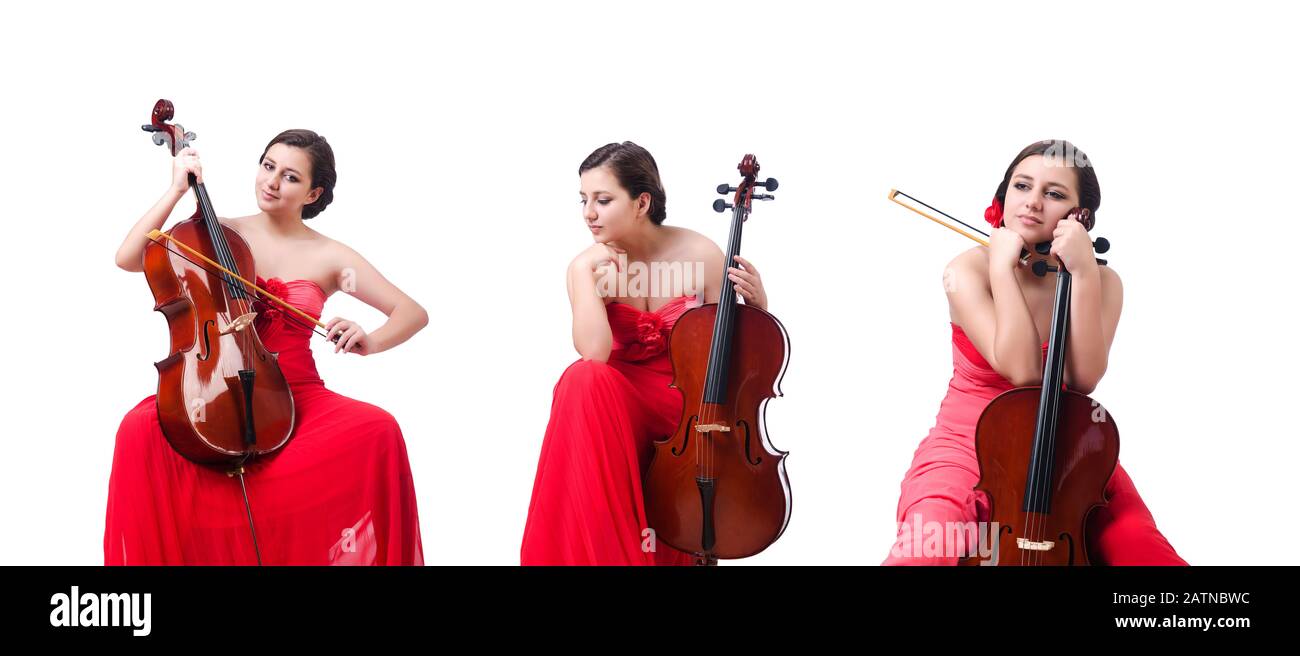 The young girl with violin on white Stock Photo - Alamy
