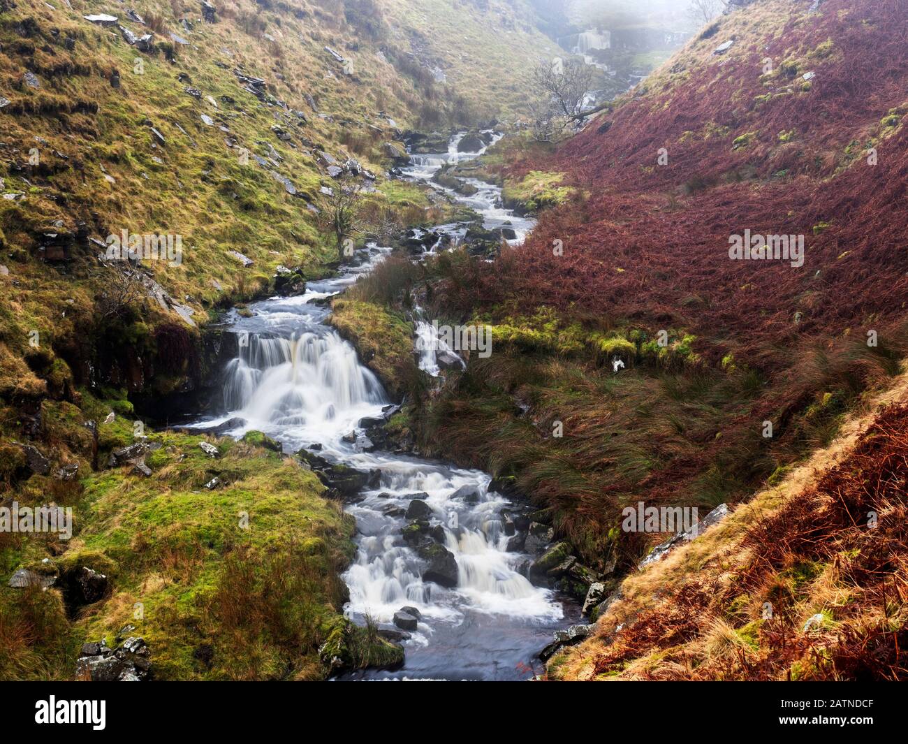 Waterfalls in Force Gill near Ribblehead Yorkshire Dales National Park England Stock Photo