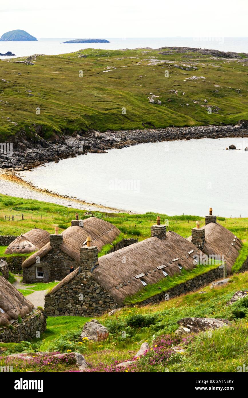 Gearrannan blackhouse village traditional Hebridean thatched croft