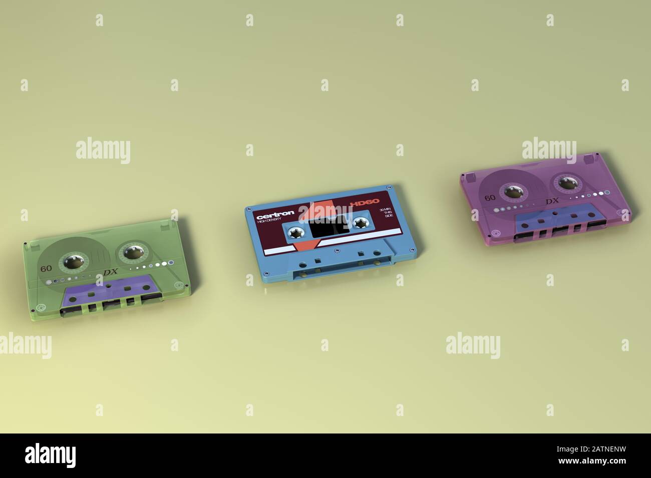 3d rendering Old audio tape compact cassette isolated on yellow