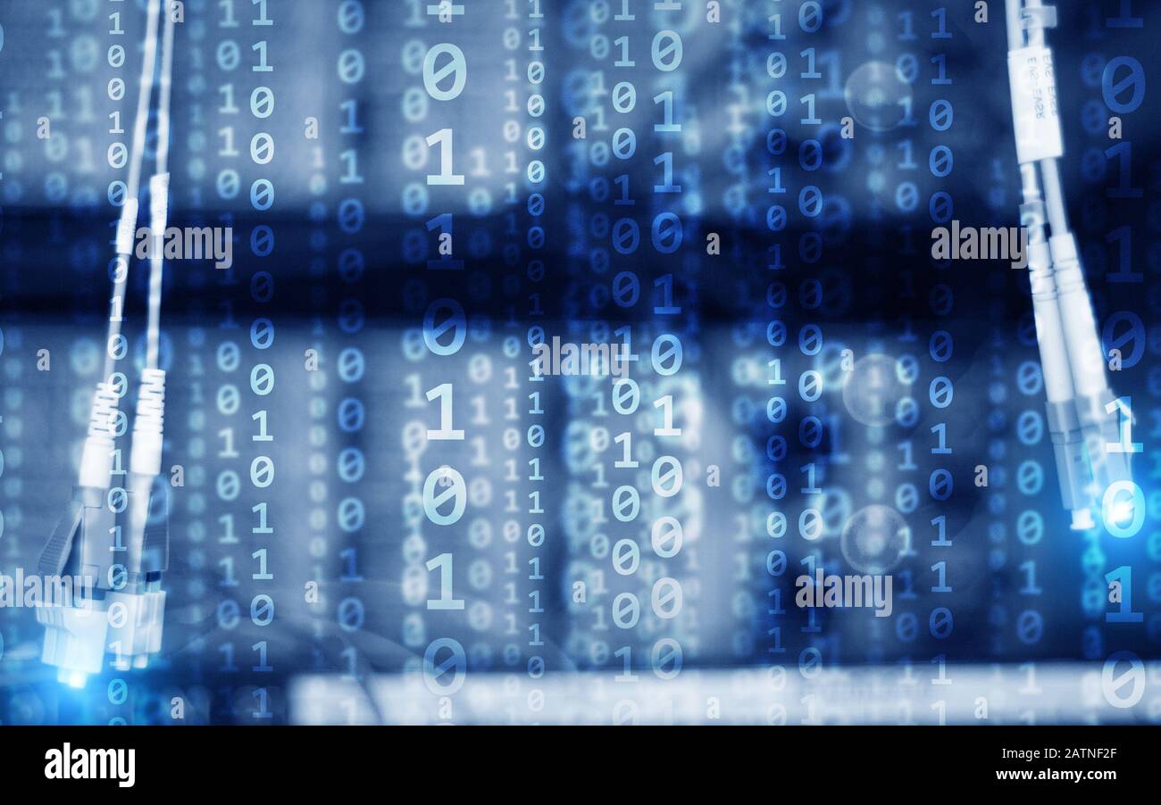Binary code matrix digital internet technology concept on server room background Stock Photo