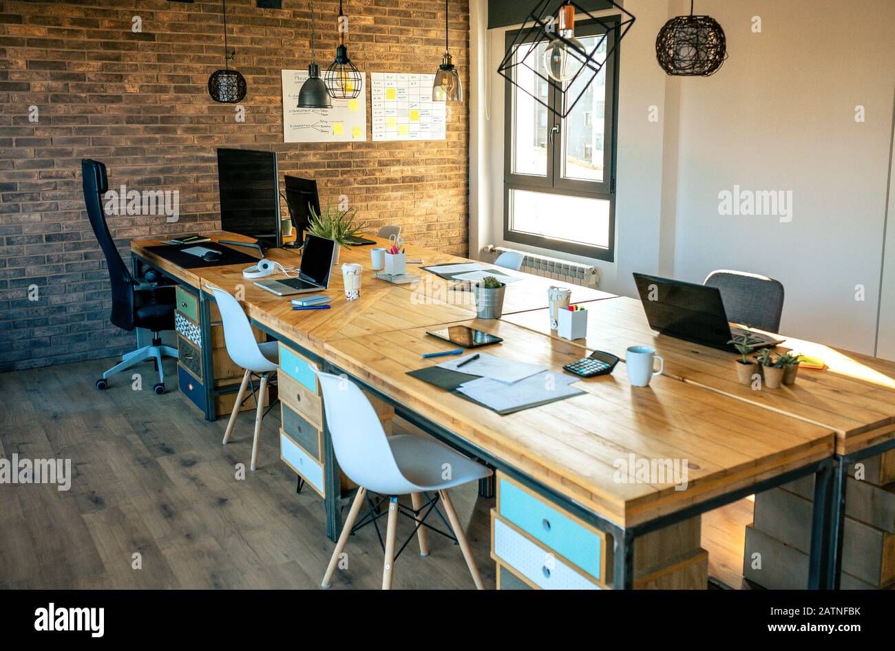 Interior Of Industrial Style Coworking Office Stock Photo
