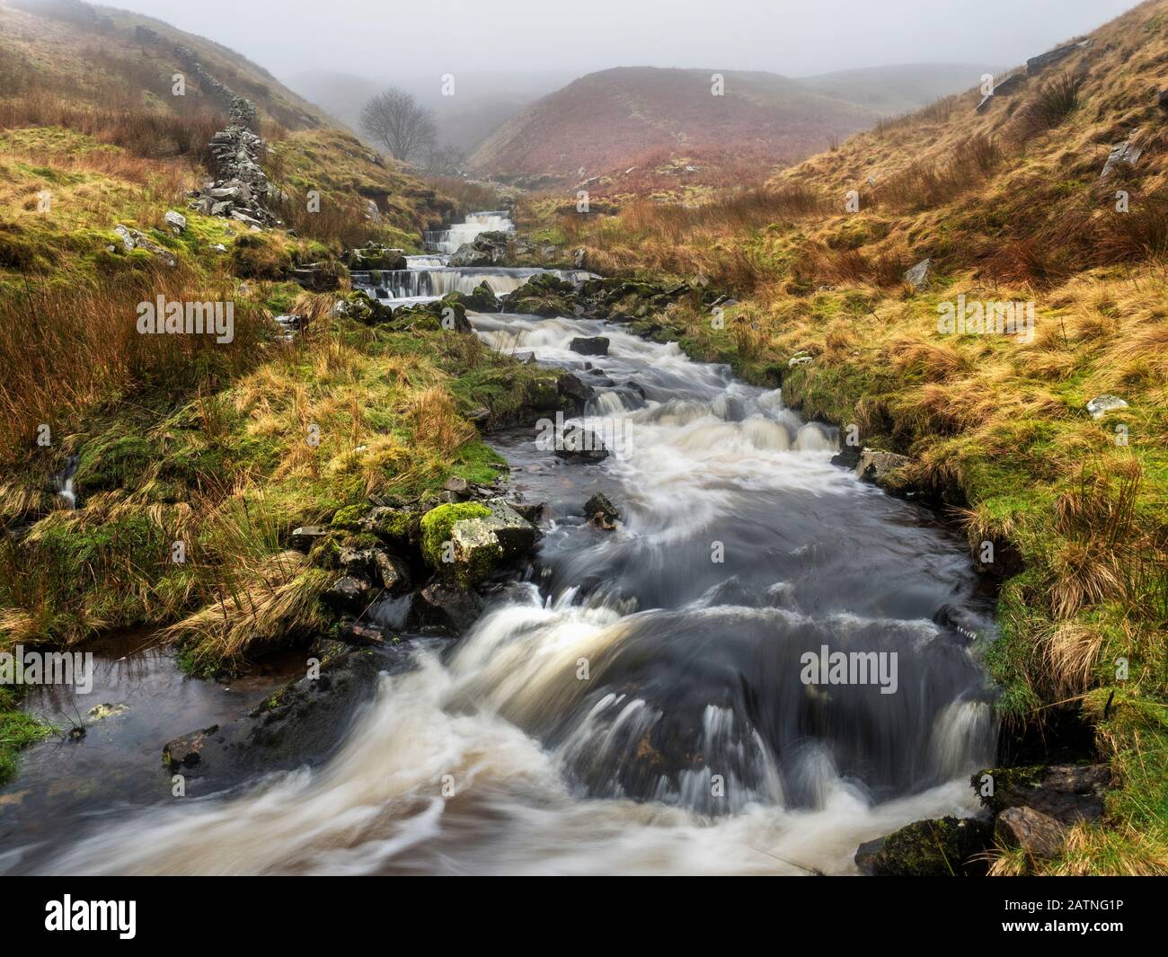 Waterfalls in Force Gill near Ribblehead Yorkshire Dales National Park England Stock Photo