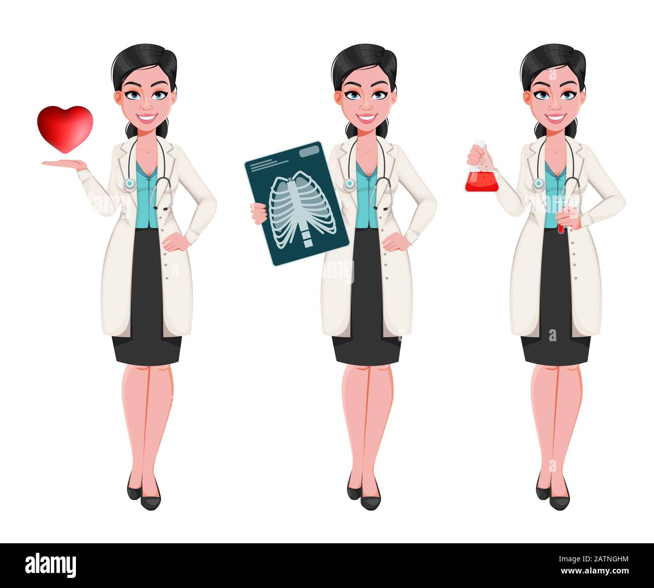 Medical doctor woman, set of three poses. Attractive confident female  doctor cartoon character. Stock vector illustration on white background  Stock Vector Image & Art - Alamy