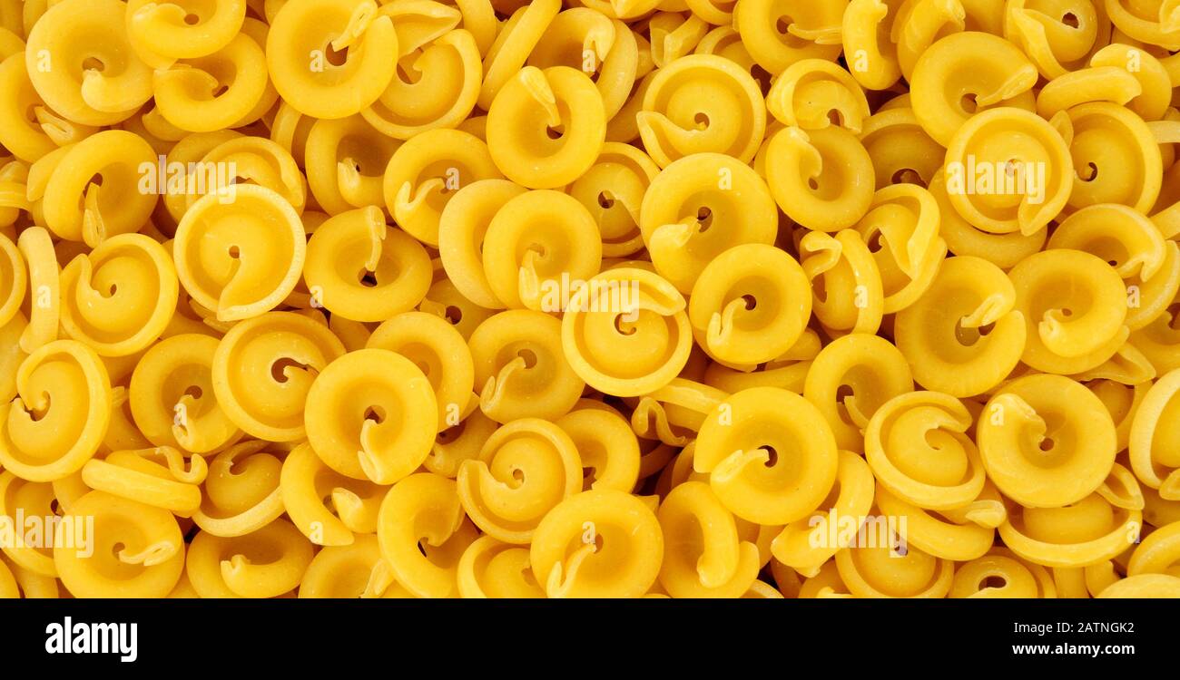 Dischi pasta shapes made from Durham wheat background Stock Photo