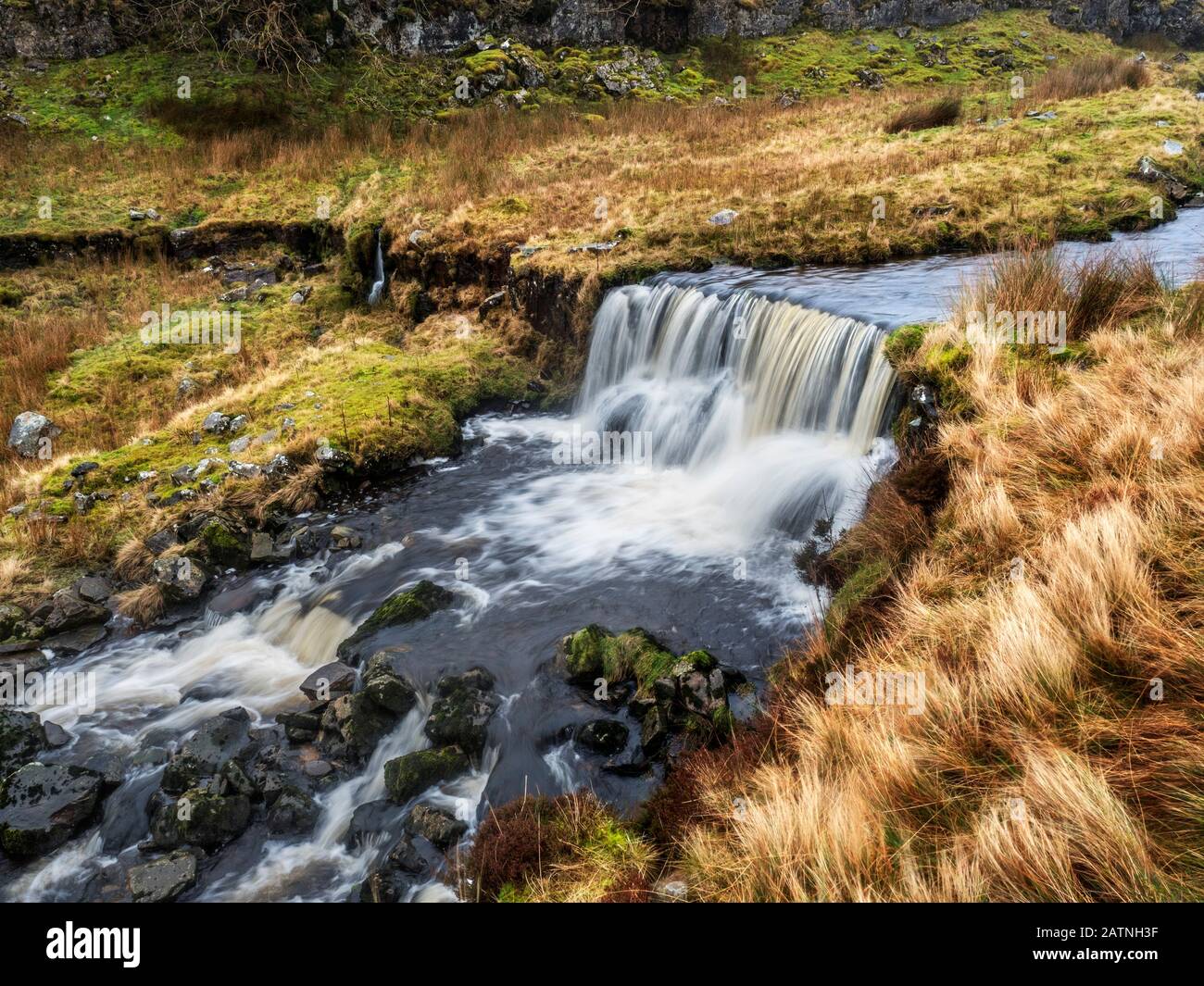 Waterfalls in Force Gill near Ribblehead Yorkshire Dales National Park England Stock Photo